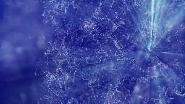 mavi parlak parçacıkları karanlık bir arka plan karşı animasyon. alan derinliği ile 3D işleme arka plan