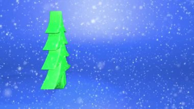  Soyut Ladin üç boyutlu model yavaş yavaş homojen bir arka plan üzerinde dönüyor. uçan beyaz kar parçacıklar. 3D render