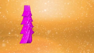  Soyut Ladin üç boyutlu model yavaş yavaş homojen bir arka plan üzerinde dönüyor. uçan beyaz kar parçacıklar. 3D render