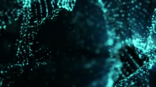 蓝色发光的粒子动画在黑暗的背景 渲染具有景深的抽象背景 — 图库视频影像