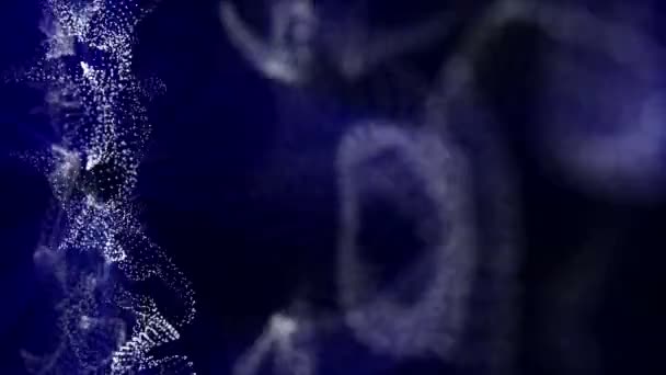 des particules bleues brillantes animées sur un fond sombre. 3d rendu fond abstrait avec profondeur de champ 