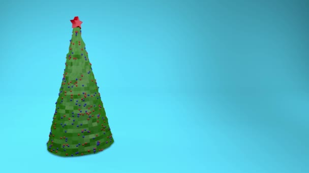 Low Poly Weihnachtsbaum Dreht Sich Auf Einem Türkisfarbenen Hintergrund Darstellung — Stockvideo