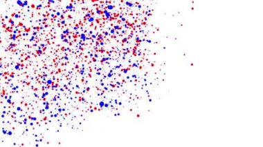 kırmızı ve mavi beyaz bir arka plan üzerinde hareket parçacıklar yuvarlak. Soyut animasyon. 3D render