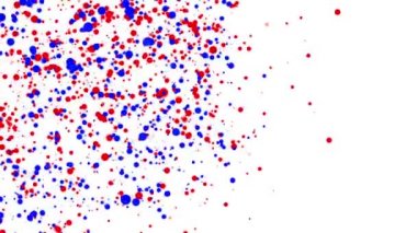 kırmızı ve mavi beyaz bir arka plan üzerinde hareket parçacıklar yuvarlak. Soyut animasyon. 3D render