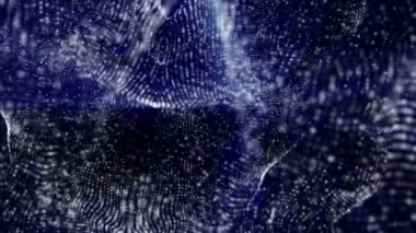 mavi radyasyon ile beyaz parçacıklar bir siyah arka plan üzerinde uçmak. animasyonlu arka plan. 3D render