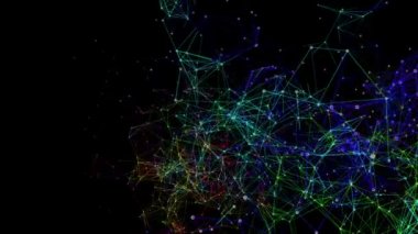 çok renkli bir siyah arka plan üzerine yavaşça parçacıklar bağlı. animasyonlu arka plan. 3D render