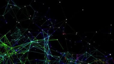 çok renkli bir siyah arka plan üzerine yavaşça parçacıklar bağlı. animasyonlu arka plan. 3D render