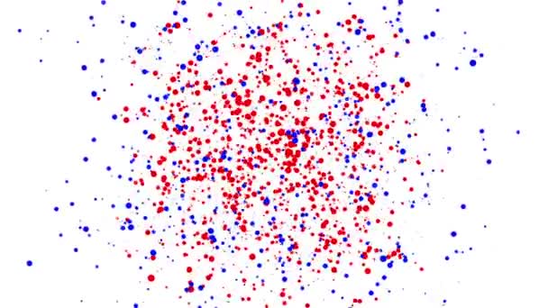 Красные Синие Круглые Частицы Движутся Белом Фоне Абстрактная Анимация Рендеринг — стоковое видео
