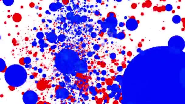 Κόκκινο Και Μπλε Γύρο Σωματίδια Που Κινούνται Λευκό Φόντο Αφαιρετικό — Αρχείο Βίντεο