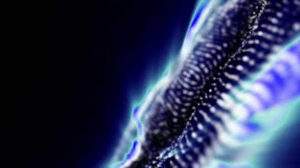 Білі Частинки Синім Випромінюванням Летять Чорному Тлі Анімований Абстрактний Фон — стокове відео