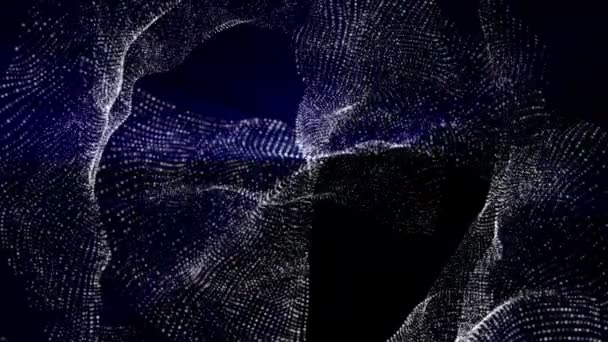 Белые Частицы Синей Радиацией Летят Черном Фоне Анимированный Абстрактный Фон — стоковое видео