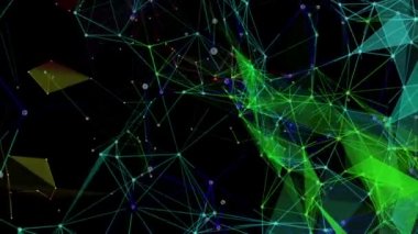 çok renkli bir siyah arka plan üzerine yavaşça parçacıklar bağlı. animasyonlu arka plan. 3D render