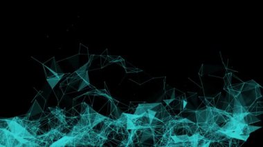 Turkuaz Siyah bir arka plan karşı yavaşça parçacıklar bağlı. animasyonlu arka plan. 3D render