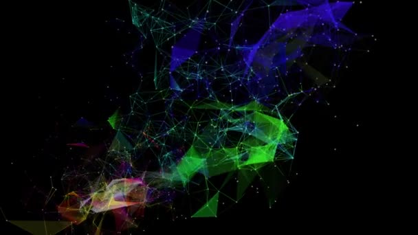 Multi Colored Connected Particles Slowly Moving Black Background Animated Abstract — Stock Video