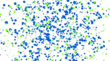 mavi ve yeşil beyaz bir arka plan üzerinde uçan parçacıklar yuvarlak. Soyut animasyon 3d render