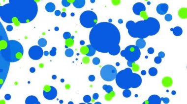 mavi ve yeşil beyaz bir arka plan üzerinde uçan parçacıklar yuvarlak. Soyut animasyon 3d render