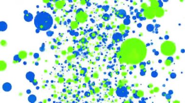 mavi ve yeşil beyaz bir arka plan üzerinde uçan parçacıklar yuvarlak. Soyut animasyon 3d render