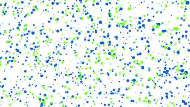 mavi ve yeşil beyaz bir arka plan üzerinde uçan parçacıklar yuvarlak. Soyut animasyon 3d render