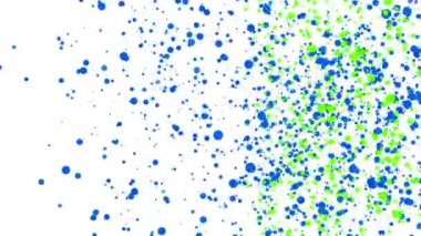 mavi ve yeşil beyaz bir arka plan üzerinde uçan parçacıklar yuvarlak. Soyut animasyon 3d render