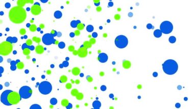 mavi ve yeşil beyaz bir arka plan üzerinde uçan parçacıklar yuvarlak. Soyut animasyon 3d render