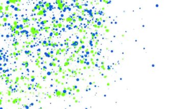 mavi ve yeşil beyaz bir arka plan üzerinde uçan parçacıklar yuvarlak. Soyut animasyon 3d render