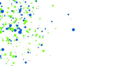 mavi ve yeşil beyaz bir arka plan üzerinde uçan parçacıklar yuvarlak. Soyut animasyon 3d render