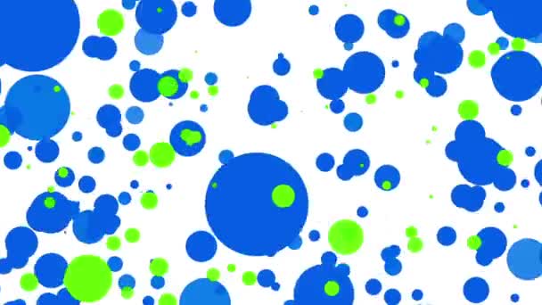Blaue Und Grüne Runde Teilchen Fliegen Auf Weißem Hintergrund Abstrakte — Stockvideo