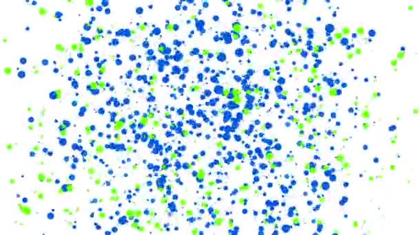Partículas Redondas Azuis Verdes Que Voam Sobre Fundo Branco Animação — Vídeo de Stock