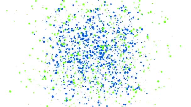 Синьо Зелені Круглі Частинки Летять Білому Тлі Абстрактна Анімація Візуалізація — стокове відео