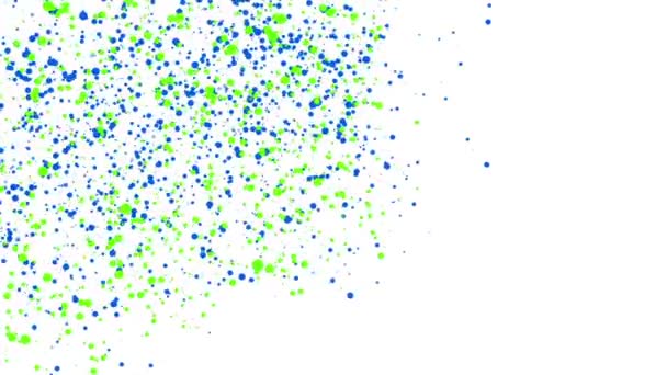 Blaue Und Grüne Runde Teilchen Fliegen Auf Weißem Hintergrund Abstrakte — Stockvideo