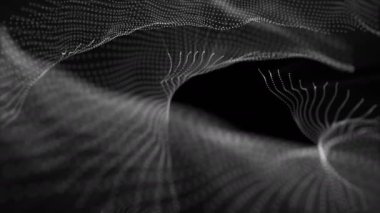 Siyah bir arka plan üzerinde hareketli bir mavi parlaklık ile beyaz yuvarlak parçacıkları. animasyonlu arka plan. 3D render