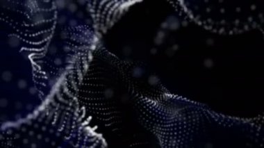 Siyah bir arka plan üzerinde hareketli bir mavi parlaklık ile beyaz yuvarlak parçacıkları. animasyonlu arka plan. 3D render