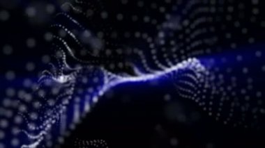 Siyah bir arka plan üzerinde hareketli bir mavi parlaklık ile beyaz yuvarlak parçacıkları. animasyonlu arka plan. 3D render