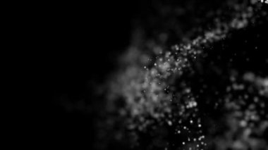 siyah bir arka plan üzerinde hareketli beyaz yuvarlak parçacıkları. alan derinliği ile animasyonlu arka plan. 3D render