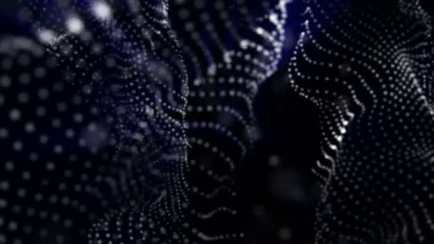 Particelle Bianche Rotonde Con Bagliore Blu Movimento Uno Sfondo Nero — Video Stock