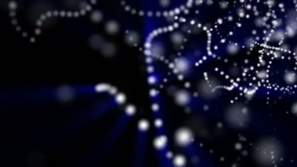 Partículas Redondas Brancas Com Brilho Azul Movendo Sobre Fundo Preto — Vídeo de Stock