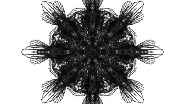 黑色三维抽象图形在白色背景上缓慢移动 万花筒效应 — 图库视频影像