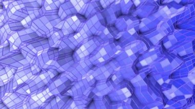 mavi animasyonlu arka plan. Düşük poli yüzey deforme olmuş. 3D render