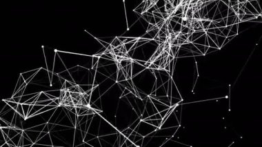 siyah bir zemin üzerine beyaz animasyonlu parçacıklar. Soyut fütüristik kompozisyon. 3D render