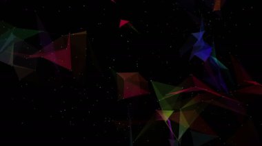 Üstünde siyah yer çok renkli animasyonlu parçacıklar. Soyut fütüristik kompozisyon. 3D render