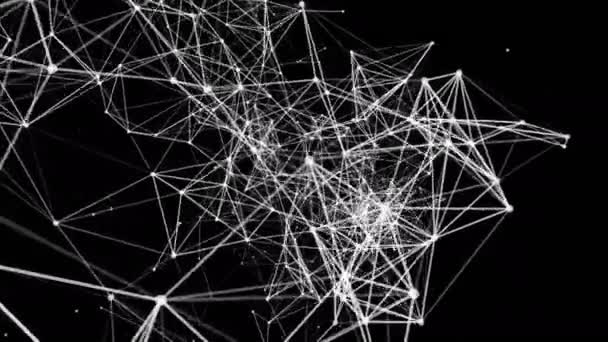 White Animated Particles Black Background Abstract Futuristic Composition Rendering — Stock Video