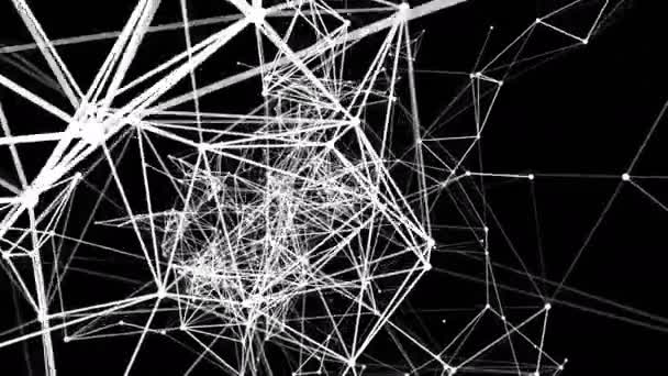 White Animated Particles Black Background Abstract Futuristic Composition Rendering — Stock Video