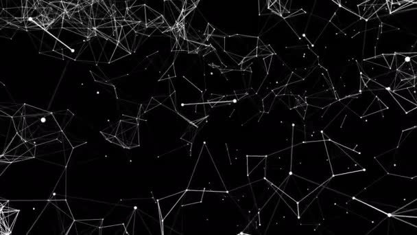 White Animated Particles Black Background Abstract Futuristic Composition Rendering — Stock Video