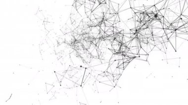 Siyah bileşik parçacıklar yavaş yavaş beyaz bir arka plan üzerinde uçmak. arka plan. 3D render