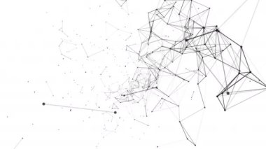 Siyah bileşik parçacıklar yavaş yavaş beyaz bir arka plan üzerinde uçmak. arka plan. 3D render