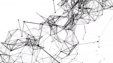 Siyah bileşik parçacıklar yavaş yavaş beyaz bir arka plan üzerinde uçmak. arka plan. 3D render