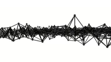 siyah animasyonlu atomik kafes. Animasyonlu arka plan. 3D render