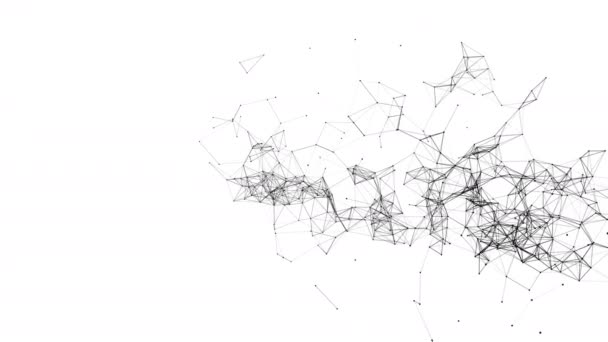 Particules composées noires volent lentement sur un fond blanc. fond abstrait. Rendu 3d 