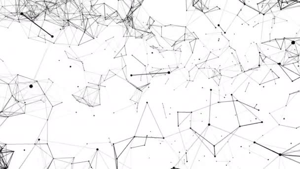 Zwarte Samengestelde Deeltjes Vliegen Langzaam Een Witte Achtergrond Abstracte Achtergrond — Stockvideo