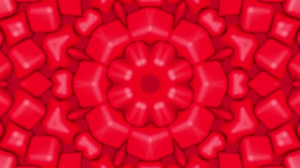Caleidoscopio Rojo Fondo Formas Tridimensionales Fondo Animado Abstracto Renderizado — Vídeo de stock